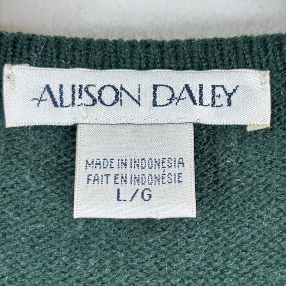 VTG Allison Daley Patchwork Knit Vest L Green Leaf Embroidery Fall St Pattys Day - Picture 4 of 8